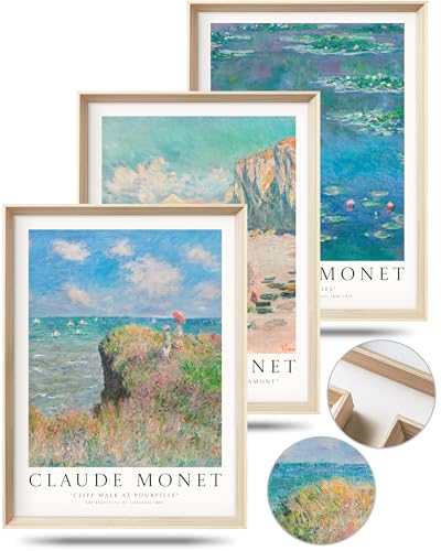 HesenDot Claude Monet Framed Wall Art,12x16in High Framed Canvas Prints, Impressionism Landscape Painting Poster Wall Decor,Vintage Home Decoration for Living Room Bedroom Gallery Office,Set of 3 - color: Framed Monet Waterlily Art, size: 16"L x 12"W