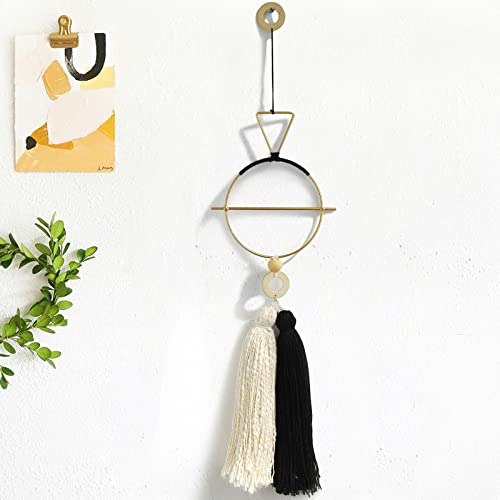 IOWER Boho Wall Decor Gold And Black Macrame Wall Decor Brass Wall Art Cute Home hanging Wall Decor For Living Room 15.7" H - color: Metallic