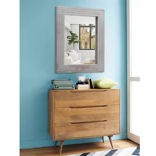 Rustic Mirror Wooden Frame Rectangular Antique Wall Mirror Decor Farmhouse Bedroom Dresser Bedroom Entryway Mirror Large Light Gray 20"x16" - color: Rustic Gray, size: 20"L x 16"W