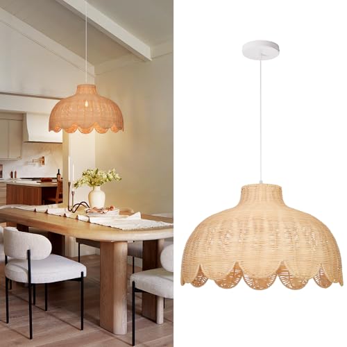 Arturesthome Rattan Pendant Light for Dining Room,19.6" Rattan Chandelier Woven Boho Pendant Light Fixtures Wicker Chandelier for Living Room Hallway Foyer Cafe - size: 19.68"*12.2"