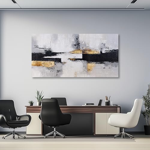 Abstract Wall Art Black White Gold Canvas Painting Framed Modern Minimalist Aesthetic Wall Decor Trendy Home Artwork Suitable for Decorating Living Rooms, Bedrooms, Dining Rooms, and Home Offices 29"X58" - color: Black, White, Gold, size: 58"L x 29"W