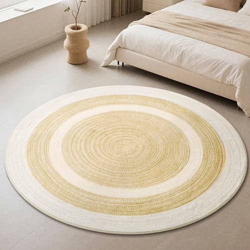 Carvapet 6 ft Round Washable Rug, Imitation Jute Low Pile Circle Carpet with Non Slip Rubber Backing, Foldable Stain Resistant Area Rug for Living Room Bedroom Office Bathroom - color: Sand, size: 6' (Round)