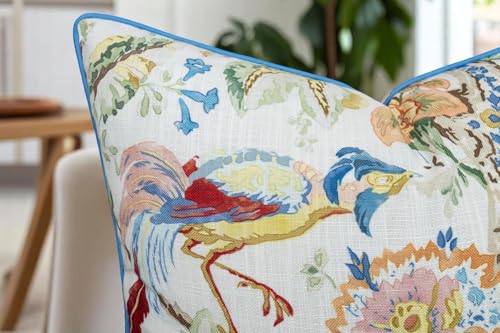 VAGMINE Jacobean Bird Floral 20x20 Inch Throw Pillow Cover - Ivory Multi-Color Print on Textured Polyester - Cushion Case for Couch Sofa - Grandmillennial Decor - Scarlet - color: Scarlet, size: 20" x 20" (Pack of 1)