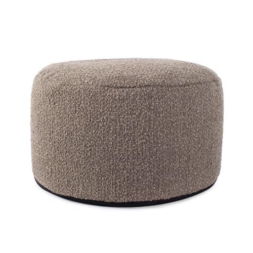 Howard Elliott Collection Barbet Round Foot Pouf Ottoman with Removable Zipper Cover, Woven Polyester Fabric Filled with Fiber and EPS Beads for Footrest or Extra Seating, 22x22x15 Inch, Chocolate - color: Brown