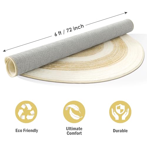 Carvapet 6 ft Round Washable Rug, Imitation Jute Low Pile Circle Carpet with Non Slip Rubber Backing, Foldable Stain Resistant Area Rug for Living Room Bedroom Office Bathroom - color: Sand, size: 6' (Round)
