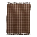 Creative Co-Op Recycled Cotton Blend Throw Blanket with Fringe, Brown Plaid - color: Brown, size: One Size