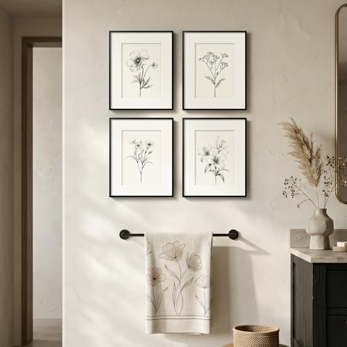 Framed Black and White Botanical Wall Art for Bathroom, 4 Piece Minimalist Floral Plant Artwork for Walls, Vintage Farmhouse Flower Picture Prints for Bedroom Kitchen Living Room Wall Decor, 8x10 Inch - color: Black and White, size: 8" W x 10" H x 4pcs