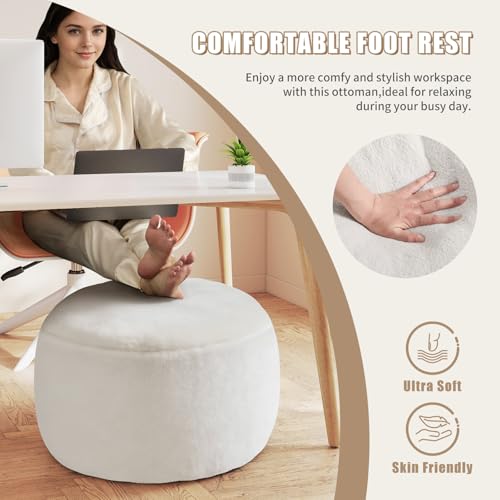 Gericco Round Pouf Ottoman Foot Rest, 29 X 18Inch Floor Poufs Footstool, A Round Modern Foam Filled Foot Stool for Living Room, Home, Nursery, Dorm (White, 29Inch) - color: White, size: 29.9"D x 29.9"W x 17.7"H