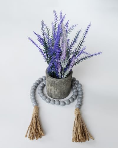Boho Decor Wood Beads Garland Farmhouse Wall Hanging Decorations Natural Wooden Bead Tassel Decorative for Coffee Table Christmas and Prayer (Gray, 39") - color: Grey, size: 39"