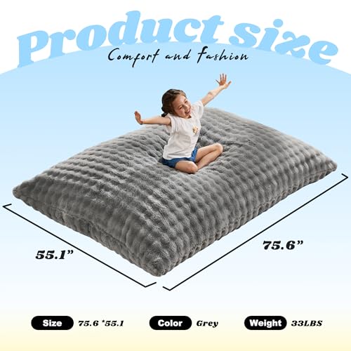 Hobestluk 3 in 1 Bean Bag Chair Giant Bean Bag Chairs for Adults with Bubble Cover Convertible Bean Bag Floor Cushion with Machine Washable Cover for Living Room (Bubble Grey) - color: Ash Grey