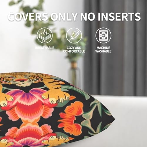 Tiger Throw Pillow Covers 18x18 Set of 2 Spring Floral Decorative Pillow Covers Animal Farmhouse Cushion Cover for Sofa Couch Bed Home Decor - color: Tiger, size: 18" x 18" (Pack of 1)