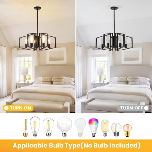 WJShome Black Chandelier, 4-Light Farmhouse Dining Room Light Fixture/Chandelier Over Table, Geometric Pendant Lights Kitchen Island, for Entryway, Foyer, Hallway - color: Black
