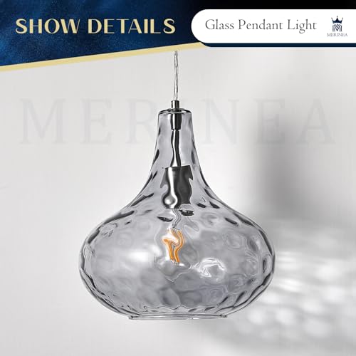 11" Smoked Hammered Glass Pendant Light – Modern Ceiling Hanging Fixture with Brushed Nickel Finish for Kitchen Island, Dining Room, Hallway, Entryway – E26 Base - color: Smoked