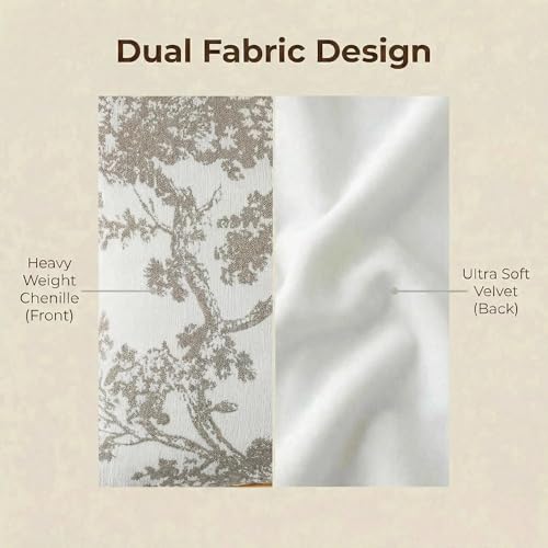 Mantle & Mason Floral 12x20 Lumbar Pillow Covers Set of 2, French Vintage Woven Jacquard Decorative Accent Pillow Cases for Couch, 430GSM Thick Chenille & Luxury Velvet, Beige - color: Tree Pattern Beige, size: 20" x 12" (Pack of 2)
