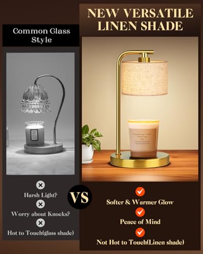 Candle Warmer Lamp with Timer Dimmer, Candle Lamp Warmer with Linen Shade - Birthday House Warming Gift for Women Mom Her - New Home Decor for Bedroom with 2 Bulbs (Gold) - color: Gold