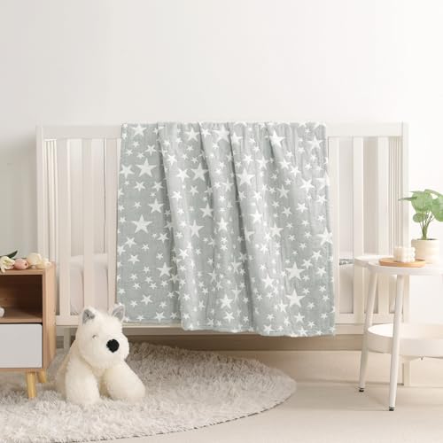 NTBAY 3 Layer Toddler Blanket, Muslin Cotton Jacquard Bed Blankets, Lightweight Thermal Baby Blanket, Super Soft and Warm Crib Blanket for All Seasons, Decoration Gift, 30"x40", Grey Star - color: Grey Star, size: 30x40 Inch (Pack of 1)
