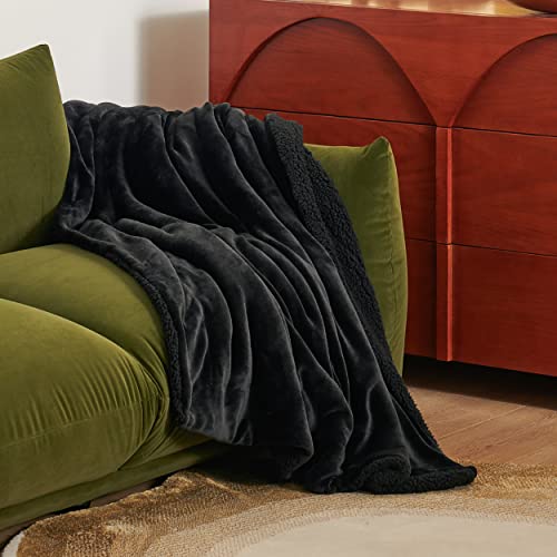 Bedsure GentleSoft Sherpa Fleece Throw Blanket for Couch, Non-Heated, Thick and Warm Throw for Women and Men, Soft Fuzzy Plush Blanket for Winter, Black, 50x60 Inches - color: 02 - Black, size: Throw (50" X 60")