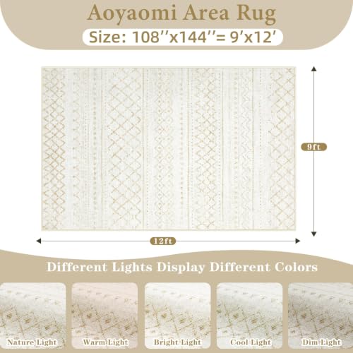 Area Rug for Living Room 9x12: Large Washable Boho Moroccan Rugs Geometric Neutral Rug, Non-Slip Foldable Morden Farmhouse Indoor Floor Carpet for Bedroom Dining Table Home（Beige,9X12） - color: Beige, size: 9' X 12' (Rectangular)