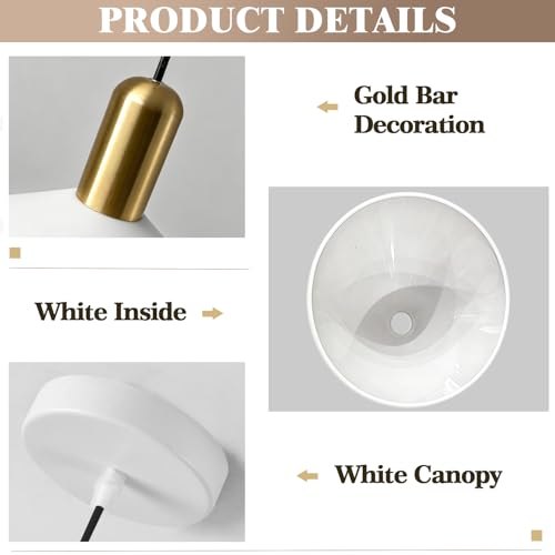 KCO Lighting Modern Cone Pendant Lighting White and Gold Pendant Light Kitchen Island Farmhouse Dome Pendant Light Mid Century Living Room Light Fixture Over Dining Table (White) - color: White