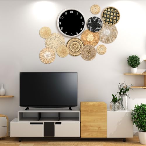 Glenmal Set of 13 Boho Wall Basket Decor Woven Rattan Flat Baskets Handmade Boho Wicker Bamboo Seagrass Wall Hanging Decor for Bedroom Living Room Dining Room Office Ready to Hang(Retro) - style: Retro