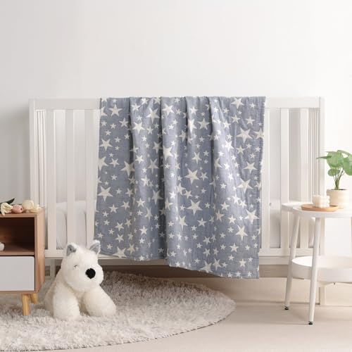 NTBAY 3 Layer Toddler Blanket, Muslin Cotton Jacquard Bed Blankets, Lightweight Thermal Baby Blanket, Super Soft and Warm Crib Blanket for All Seasons, Decoration Gift, 30"x40", Blue - color: Blue, size: 30x40 Inch (Pack of 1)