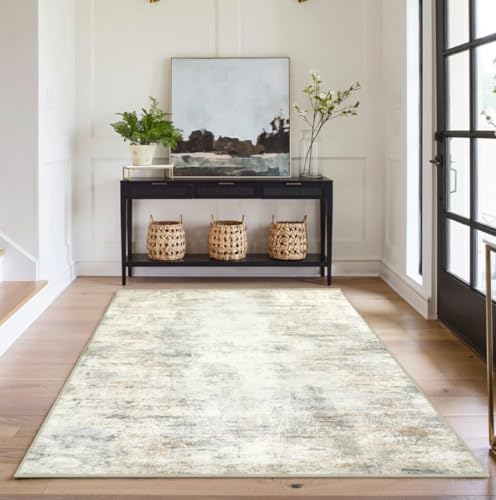 Capslpad Machine Washable Rug, Modern Abstract 3x5 Light Beige Rug, Low Pile Soft Non-Shedding Area Rug for Entryway, Bedside, Living Room, Hardwood Floor - color: Beige, size: 3' x 5' (Runner)