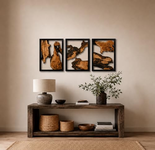 Brinxin Natural Cedar Wood Wall Art Decor - 16.5 x 12.5 Inch Rustic Carved Wooden Wall Art Decor Set of 3 - Live Edge Wood Slab Rustic Wall Sculpture - Wood Decorative Pieces - Wood Art Wall Decor Large