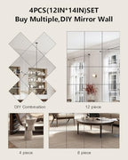 Full Length Wall Mirror Tiles, 12'' x 14'' x 4PCS, Acrylic Unbreakable Full Body Mirror for Bedroom Squares Shatterproof Mirror Sheets Wall Mounted for Home Gym Door - size: 12x14Inchx4Pack