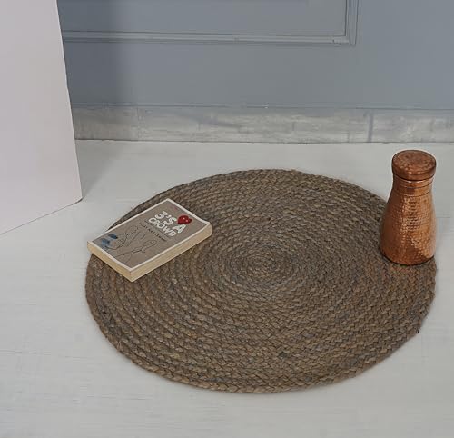 Handmade Natural Fiber Round Collection 2' Round Natural Handmade Boho Charm Farmhouse Jute Area Rug (Gray) - color: Grey