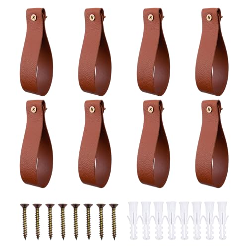 Curtain Rod Holders,Set of 8 Leather Curtain Rod Brackets with Screws,PU Curtain Rod Hangers Stylish Brown Leather Straps Hooks for Wall Pole Macrame Boho Art Décor, CH-005 - color: Brown