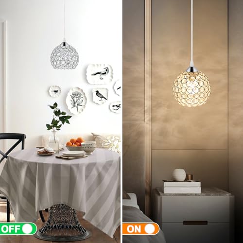 TISLYCO Plug-in Crystal Chandelier Lighting with Long Cord 13.12ft and On/Off Switch, Hanging Pendant Lights with Plug in Cord for Kitchen Island Bedroom Dining Room - color: 5.2"x6"-Elegant Plug in Hanging lights
