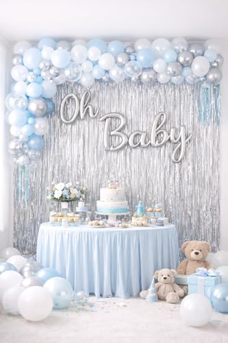2 Pack Silver Metallic Foil Fringe Curtain Backdrop Streamers 3.2ft x 6.4ft. Party Decoration for Birthday, Wedding, New Years Eve, Graduation, Baby Shower - color: Silver