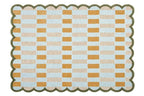 Checkered Hand-Tufted 100% Wool Area Rug - 3x5 Ft, Rectangular Light Blue Base with Mustard and Beige Blocks, Olive Green Scalloped Edge, Cotton Backing Plush Carpet for Bedroom & Nursery - color: Light Blue, Beige, Green, size: 3x5 Ft