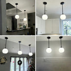 MQMQA 2 Pack Globe Pendant Lights, Mid Century Matte Black Pendant Light Fixtures, Globe Pendant Lights Kitchen Island with Milk Glass Shade Hanging Fixture for Dining Room (Bulbs not Included) - color: Matte Black + Milky White Glass 2 Pack