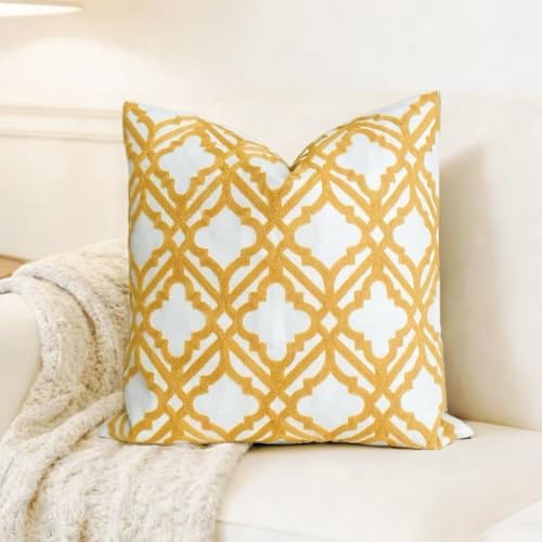 Slow Cow Embroidery Decorative Throw Pillow Cover for Couch Sofa Home Decor Modern Geometric Accent Pillow Cushion Cover 18 x 18 Inches Yellow - color: Yellow Cross, size: 18" x 18" (Pack of 1)