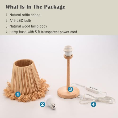 Boho Style Rattan Table Lamp,Dimmable Bamboo Desk Lamp,Timer Build in,Raffia Shade - color: Raffia