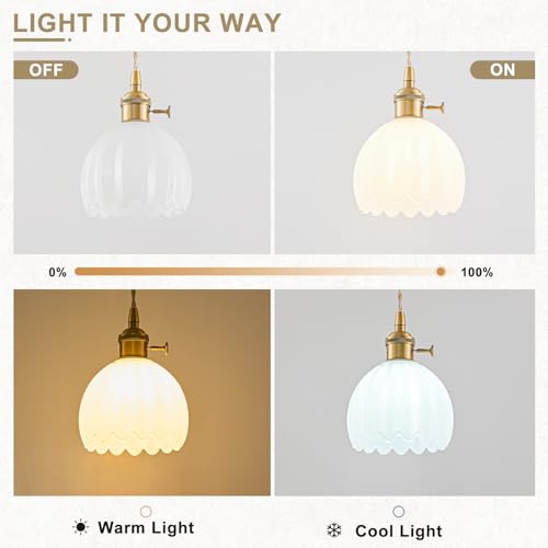 Plug in Pendant Light Fixtures, Hanging Light Fixture Vintage Glass Pendant Light, Mini Milk White Tulip Hanging Lamp, Pendant Lighting for Kitchen Island, Bedroom, Dining Room, Living Room - color: Tulip Milk White