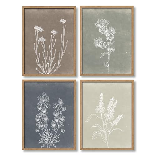 Heiple Framed Boho Wall Art Set of 4 Wooden Wall Art for Rustic Vintage Farmhouse Home Living Room Bedroom Bathroom Kitchen Wall Decor (Brown, 12"x16") - size: 12"x16"