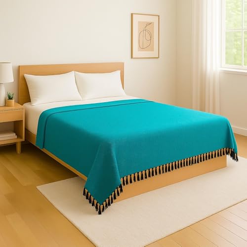 Open Road Goods Solid Color Mexican Yoga Blanket – Large Handwoven Throw for Yoga, Beach, Camping or Home – Soft and Durable Cotton Blend - color: Turquoise, Green
