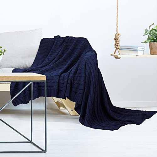 uxcell 100% Cotton Knitted Throw Blanket for Sofa and Couch Soft Lightweight Cable Knit Blanket Home Decors Blanket, Navy Blue 50" x 60" - color: Navy Blue, size: Throw (50" *60")