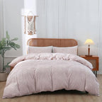 Duvet Cover Queen Size, 3PCS Boho Duvet Cover Set, Geometric Pattern Tufted Bohemian Comforter Cover Jacquard Knit Textured Bedding Set with Zipper Closure - color: Pink, size: Queen