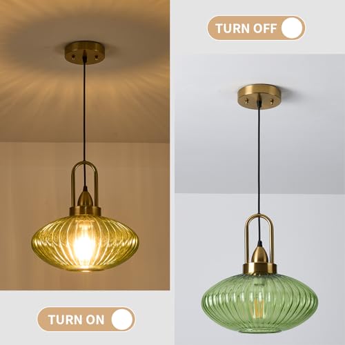 12 Inch Green Pendant Lights Vintage Chandelier Pendant Lighting Modern Mid Century Hanging Lights Adjustable Kitchen Island Light for Dining Room Bedroom Hallway - color: 12 Inch Green