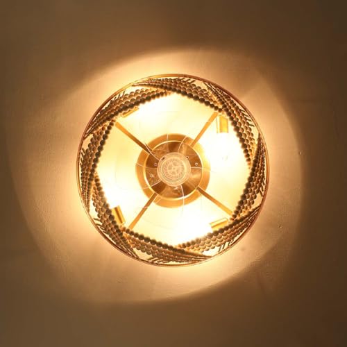 20'' Boho Ceiling Fan with Lights Flush Mount,Bohemia Gold Wood Bead Enclosed Ceiling Fan Light, 4 Lights Low Profile Ceiling Fans with Remote Control for Bedroom Living Room Dining Room Kitchen - color: Gold