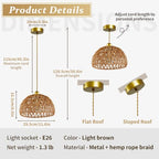 Bohemian-style woven pendant light, adjustable, Woven Hanging Lighting ,11.5"featuring a woven shade and E26 socket. Ideal for kitchen islands, farmhouses, bedrooms, and living rooms. (Bulb not ) - color: 11.5”hemispherical shaped