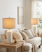 White Table Lamps Set of 2, 22" Ceramic Bedside Lamps for Bedroom - Nightstand Lamp Set of 2 with Linen Shade, Modern Farmhouse Side Table Lamps for Living Room, Rotary Switch, E26 Base