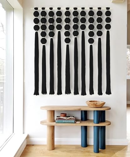 IOWER Large Macrame Wall Hanging Black Macrame Wall Decor Sphericity Cotton Textile Wall Hanging Boho Wall Decor Art Fiber Yarn Art Handmade 39" Wx39 L - color: Black