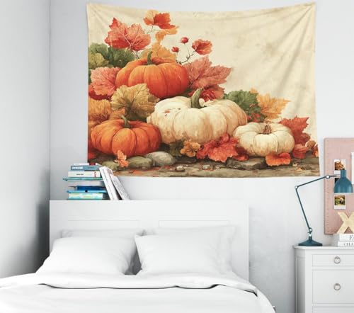 EMMTEEY Autumn Tapestry Pumpkins with Maple Ceiling Tapestry 50X60 Vertical Wall Art for Bedroom Living Room Fall Backdrop - color: Fall-6, size: 50"L x 60"W