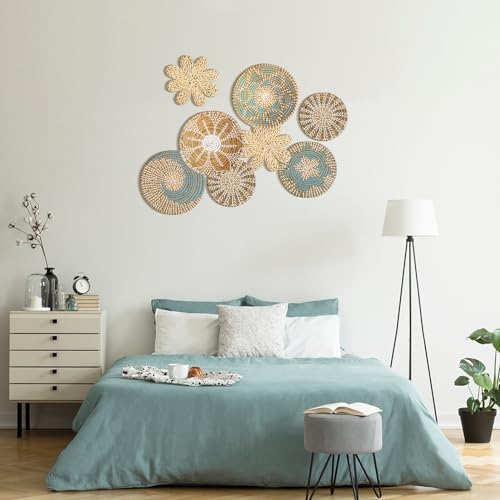 Xuhal 8 Pcs Boho Wall Basket Decor Decorative Bulrush Woven Basket Wall Decor Rustic Farmhouse Hanging Baskets for Kitchen Rustic Home Summer Decorations - style: Elegant