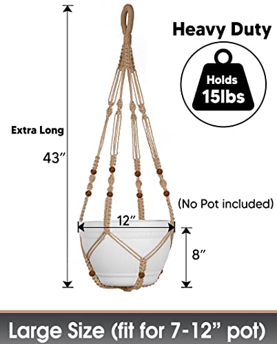 43 Inches Macrame Planter Hanger Large for 12 inch Pot + Swag Hook (Extra Long & Big) | Large Hanging Planter for Indoor Plants | No Tassel, Cotton Rope, NO Pot/Plant Included (Jute)(XL) - color: Brown