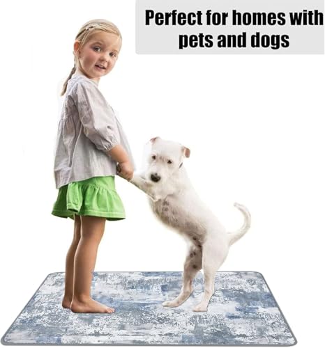 Capslpad 2x3 Blue&Greyl Abstract Hallway Runner, Ultra Soft Fabric Washable Runner Rug, Non-Slip Rubber Backing, Stain Resistant Low Pile Runners for Hallways, Kitchen, Entryway, Bedroom, Laundry - color: Blue&greyl, size: 2' x 3' (Runner)